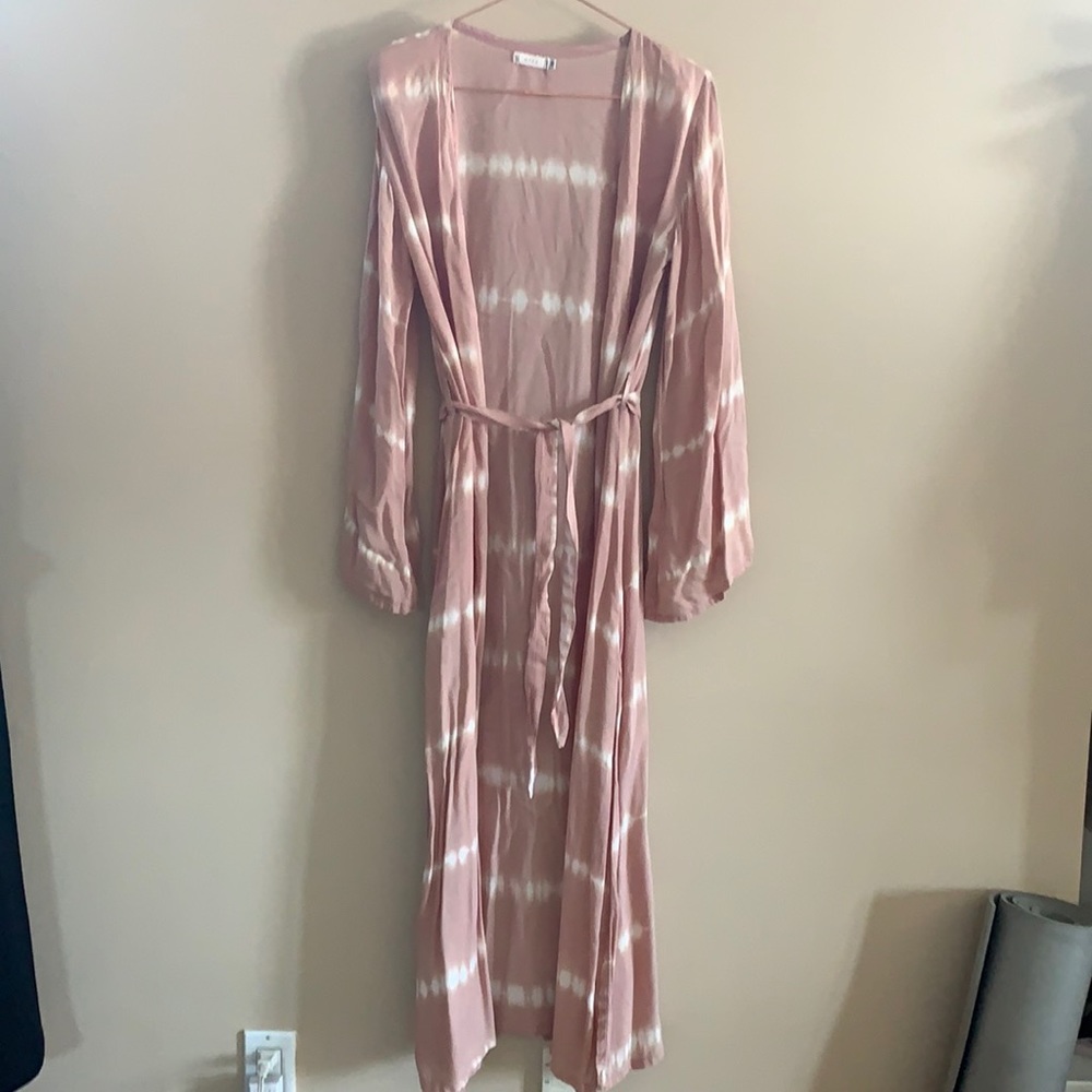 Mila tie dye cover up belted robe swim blush neutral soft tones